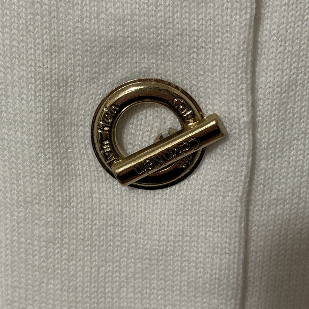 Calvin Klein Cream Cropped Cardigan Gold Logo Buttons Size Small - Picture 3 of 5